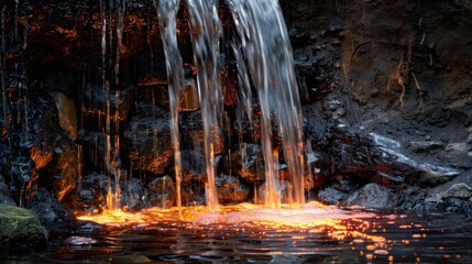 Waterfall Flowing Over Orange Rocks.