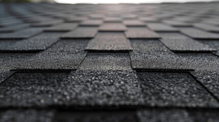 Detailed perspective of asphalt roof shingles backdrop