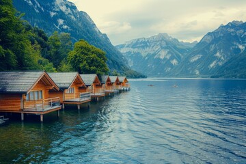 Naklejka premium Landscape with an old village house standing in a field with autumn-yellowed grasses against a cloudy sky. Rural area.. Beautiful simple AI generated image in 4K, unique.