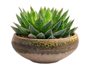 Vibrant green succulent plant in an artisanal clay pot, perfect for home and office decor, bringing a touch of nature indoors.