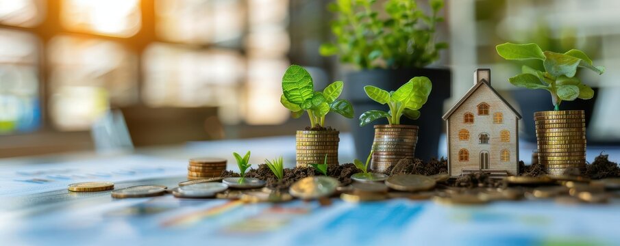 Business meeting on responsible investment, responsible investor projects, close up, community impact theme, whimsical, overlay, conference room backdrop, copy space for text,