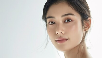 Naklejka premium Radiant Portrait of an Asian Woman with Flawless Complexion close up of woman