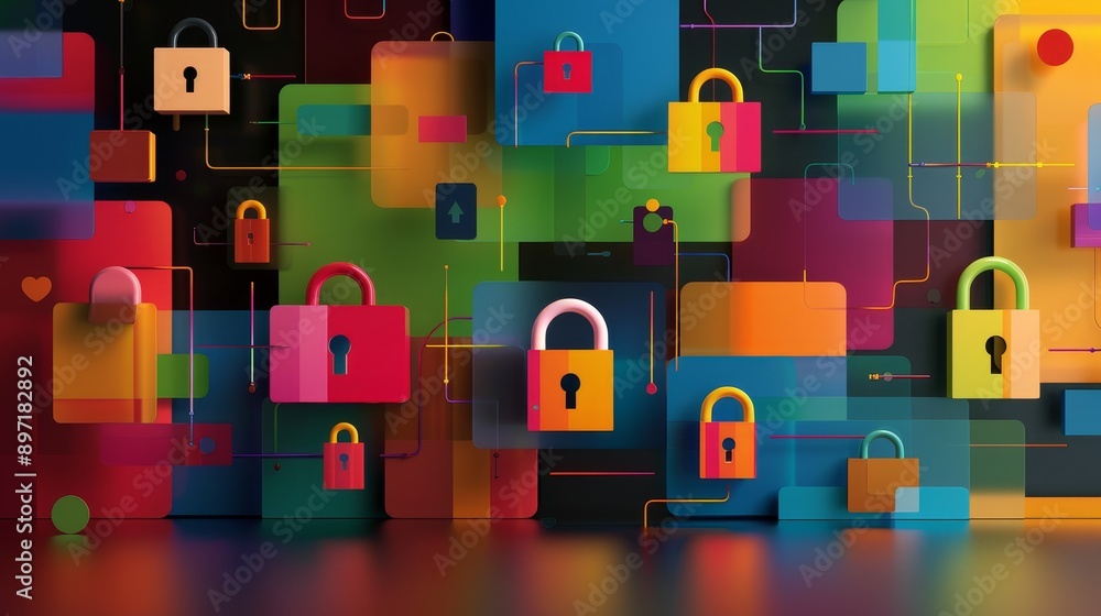 Poster a padlocks in an abstract design, symbolizing security and protection for the website's visual ident