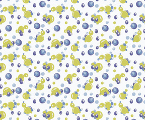 Cute little blue and green bubbles, seamless pattern for fabric, textiles, clothing, wrapping paper, cover, banner, home decor, abstract backgrounds, vector illustration