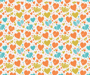 Cute little colorful heart,  seamless pattern for fabric, textiles, clothing, wrapping paper, cover, banner, home decor, abstract backgrounds, vector illustration
