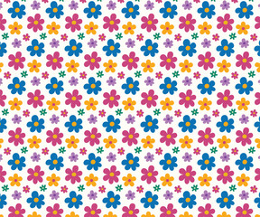 Cute little colorful flowers,  seamless pattern for fabric, textiles, clothing, wrapping paper, cover, banner, home decor, abstract backgrounds, vector illustration