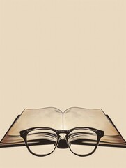 A minimalist illustration of an open book with eyeglasses resting on its pages. Generative AI