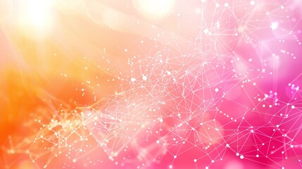 Abstract pink and orange background with connecting dots and lines. Network connection structure. Science, technology and digital background