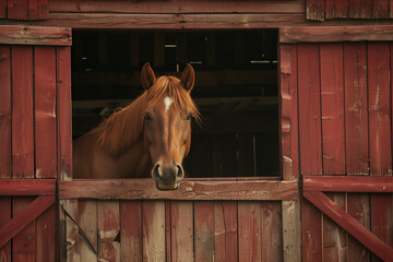 Portrait of a horse in a barn
