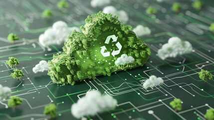 Environmental Benefits of Cloud Computing with Green Energy Icons and Data Centers
