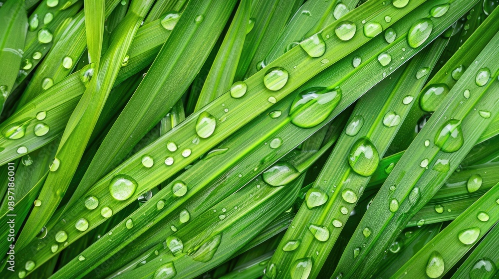 Aufkleber dew droplets on rice leaves create a distinctive pattern ideal for natural backdrop