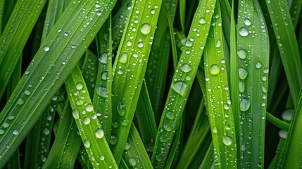 Dew droplets on rice leaves create a distinctive pattern ideal for natural backdrop