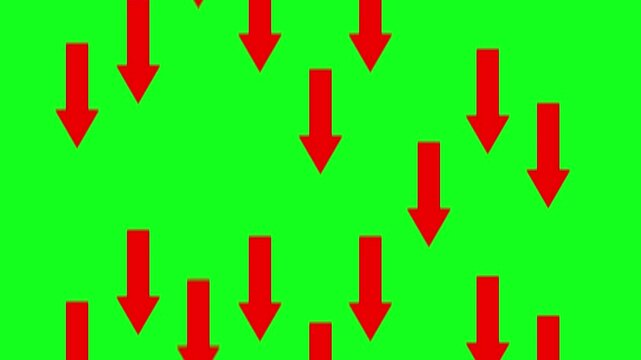 Arrows falling animation on green screen. rates decreasing and arrows falling.