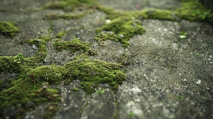 Dirty Concrete Covered in Green Moss