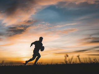 Rugby player silhouette at sunset