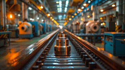 Industrial Conveyor Belt With Metal Part in a Factory