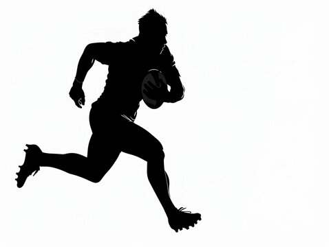 Silhouette of Rugby Player Running with Ball