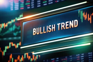 Fototapeta premium Bullish trend in the stock market. Rising arrow on the background of financial graphs and charts. Concept of growth, profit and success in investing