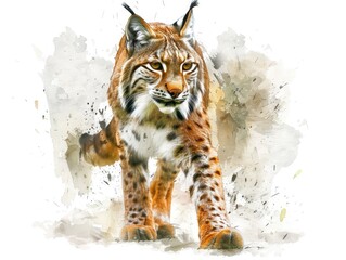 Obraz premium A watercolor painting of a lynx on a white background, great for wildlife or nature-themed designs