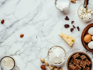 Fototapeta premium A variety of foods commonly consumed in the morning, including eggs and cheese.