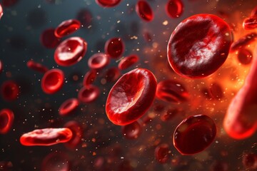 A close-up image of red blood cells circulating within a blood vessel, Dynamic depiction of oxygenated red blood cells, AI Generated