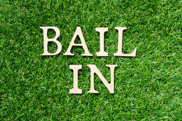 Wood alphabet letter in word bail in on artificial green grass background