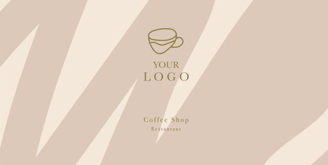 Hand drawn illustration of Bakery and Coffee. Icons. Abstract geometric line background. Gold luxury. Pattern for cover design, food package, menu, background, café wall, coffee shop, web banner