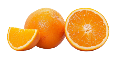 A close up of an orange with a slice missing