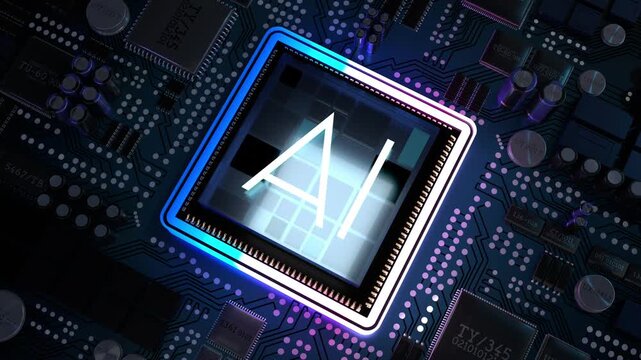 Computer processor and AI word - 3D 4k animation (3840 x 2160 px)