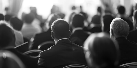 Obraz premium A gathering of business people in the audience, focused on a speaker.