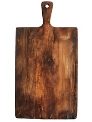 Fototapeta premium Wooden cutting board with unique rustic design. Handcrafted from sturdy wood, ideal for chopping and serving.
