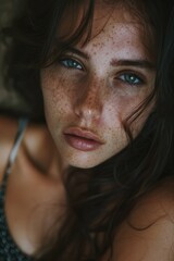 Close-up of female face with natural beauty and features highlighted.