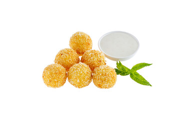 Cheese balls on white background, isolate, photo for food delivery site