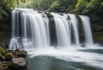 Obraz premium Blurred motion photo of a waterfall, capturing the power and movement of the water. 