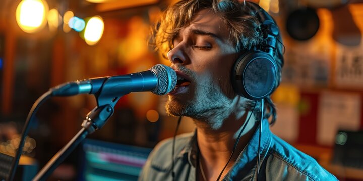 Singer recording vocals in a studio