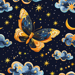 Fototapeta premium Butterflies and flowers and the sky