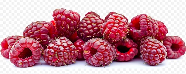 A realistic image of a pile of raspberries viewed from the front, with their rich red color and...