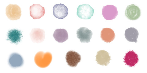 Vector set of various textured rounded shapes. Colorful paint strokes