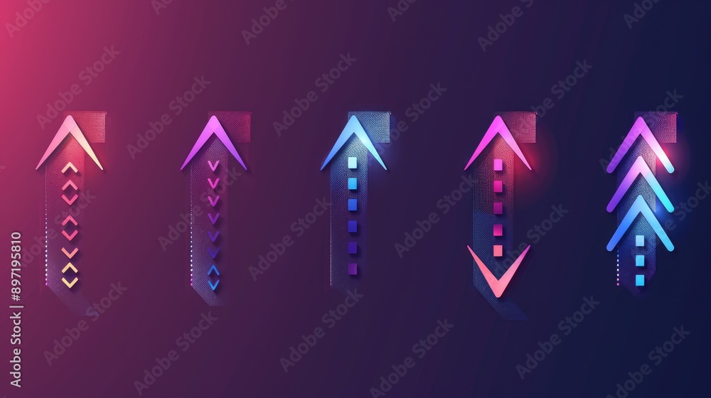 Poster arrow symbols with gradient effects, showing depth and dimension, on a clean background.