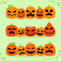 Set of Halloween pumpkins. Creepy pumpkin vector illustration