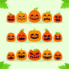 Set of Halloween pumpkins. Creepy pumpkin vector illustration