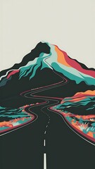 Landscape of mountain empty road Flat colorful vector illustration