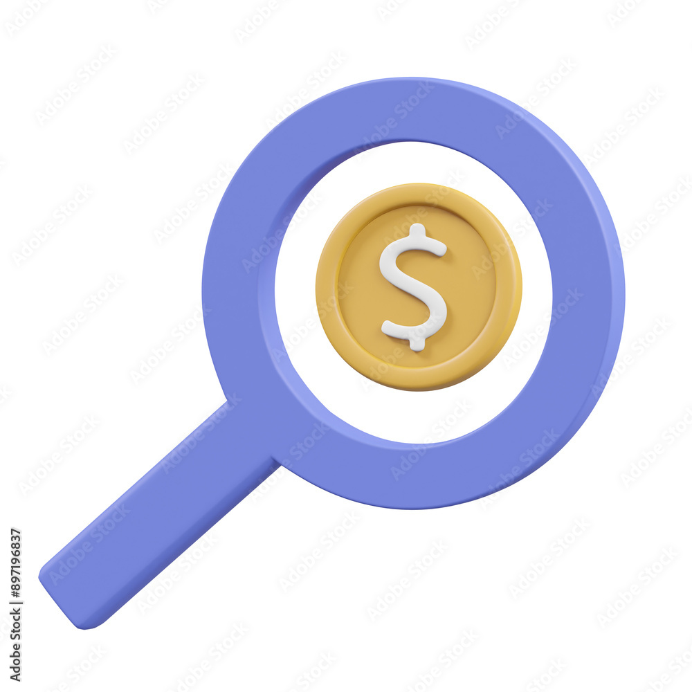 Aufkleber 3d rendering of the concept of checking and analyzing close-up financial details with magnifying gla