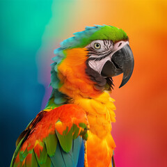 Colorful Companions: Vibrant Parrot on a Rainbow Background