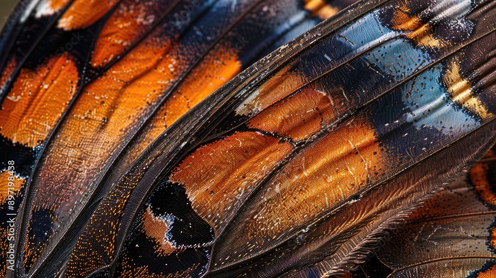 Poster close-up of a butterfly's wings, showing intricate patterns and colors.