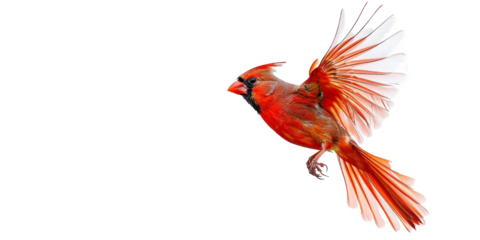 A red cardinal bird is flying in the air