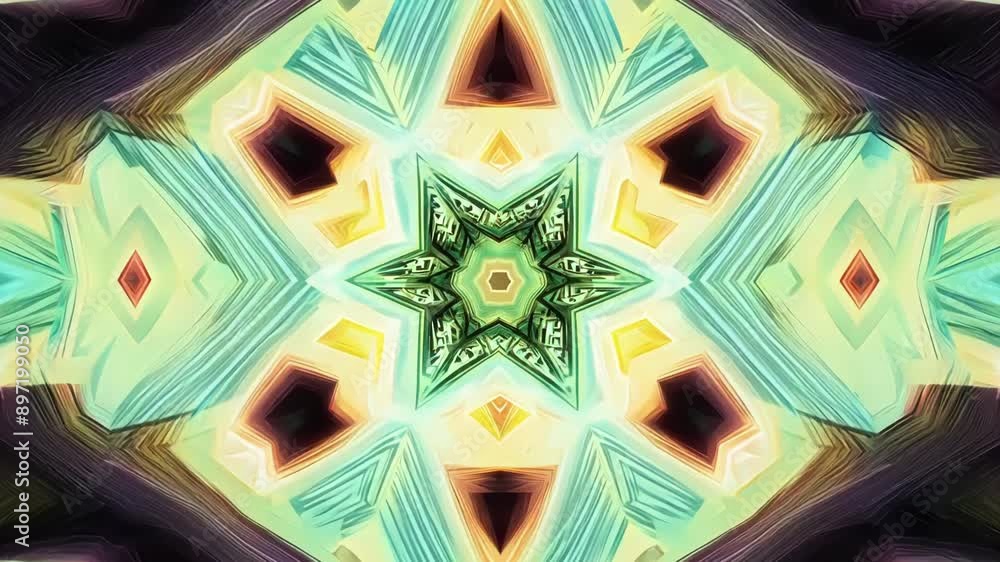 Poster layers of intricate geometrical designs twist and morph creating a kaleidoscope of divine shapes.