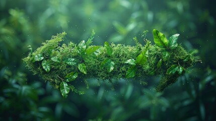 A visually stunning image of a floating leafy branch surrounded by lush greenery, creating a dreamy and surreal representation of nature's beauty.