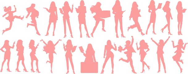 ビジネスウーマンのシルエットイラストセット