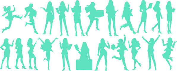 ビジネスウーマンのシルエットイラストセット